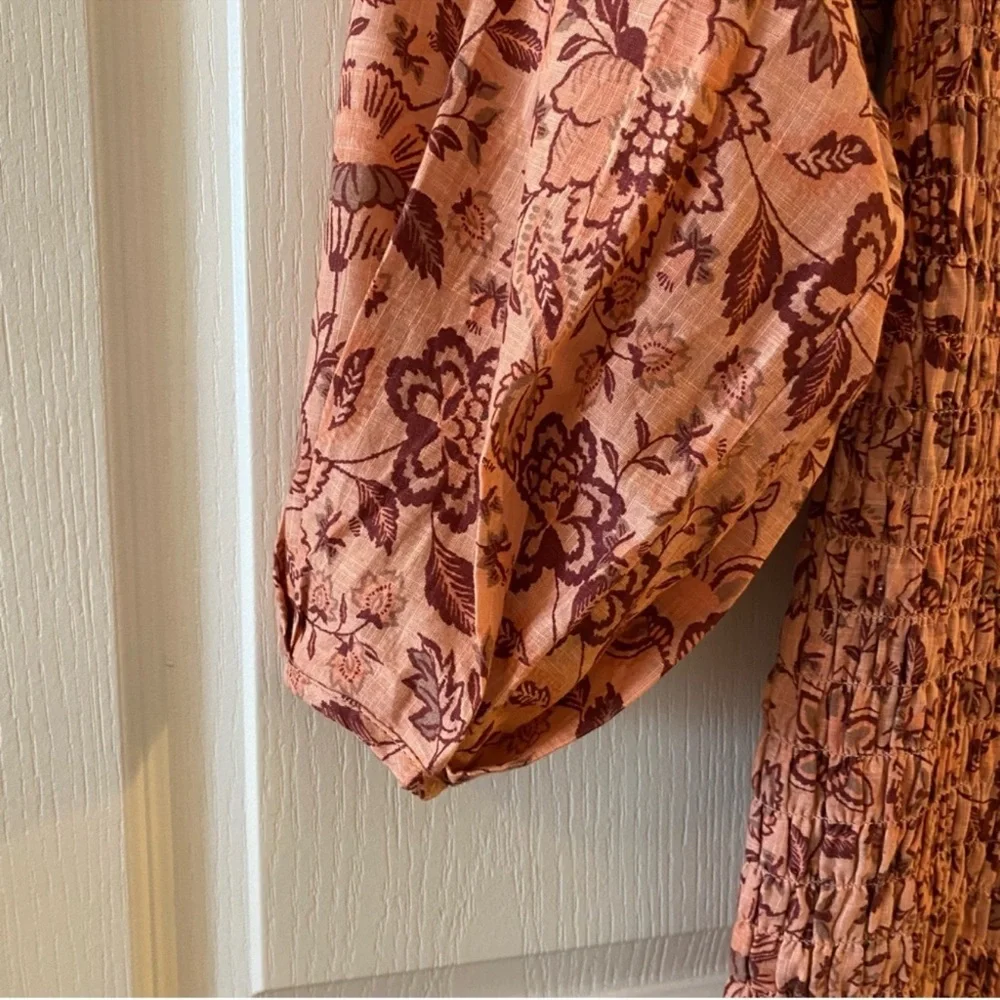 FREE PEOPLE Smock It To Me Mini Dress in Apricot Combo - S